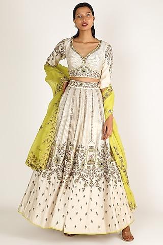 ivory & yellow embroidered lehenga set