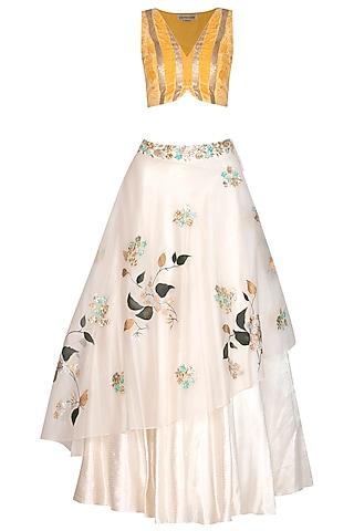 ivory & yellow painted & embroidered lehenga set