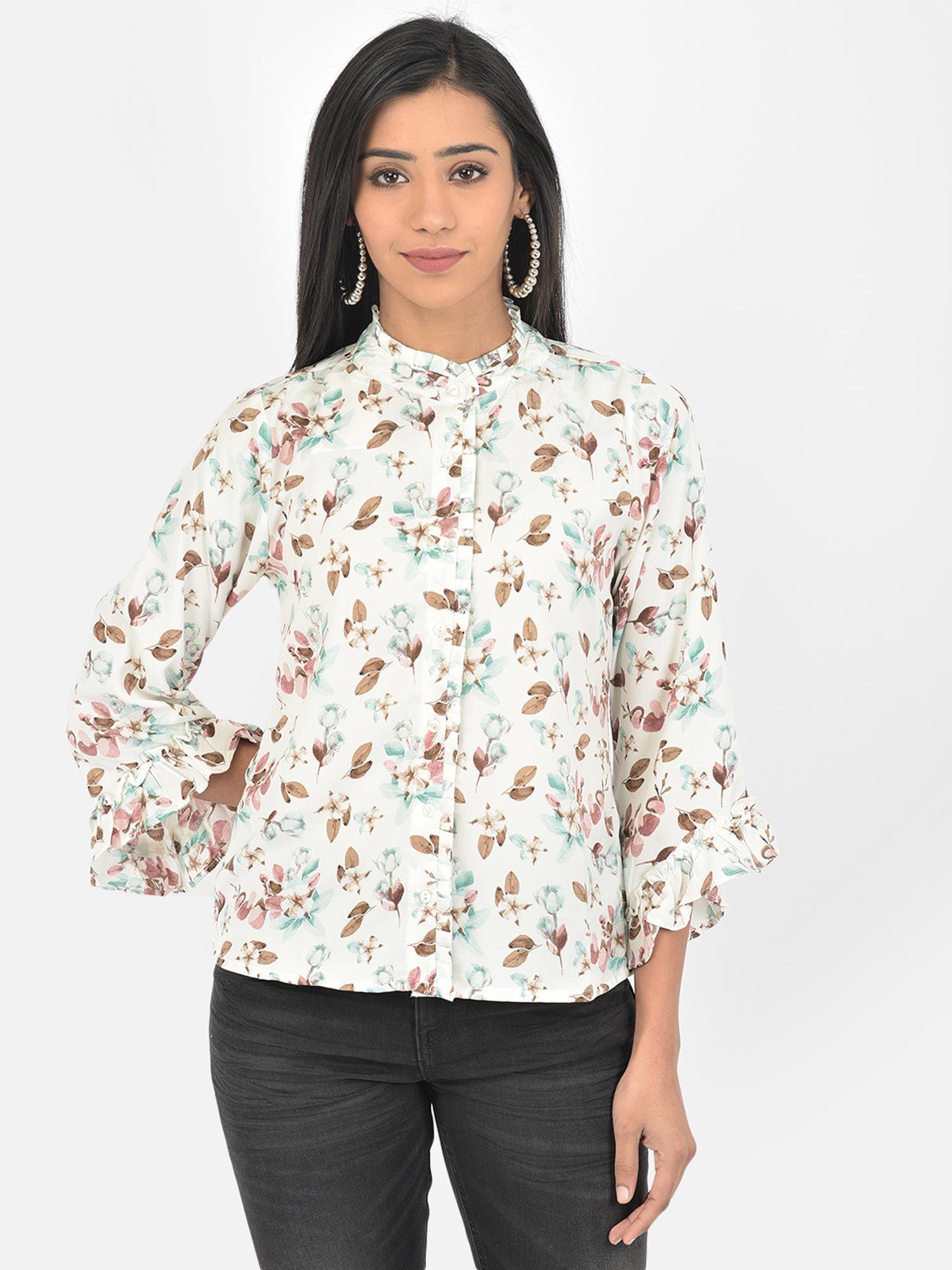 ivory 3/4 sleeve polyester printed blouse