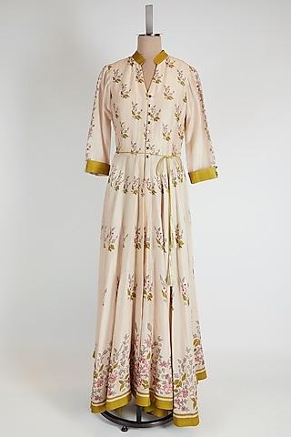 ivory anarkali set with cuff detailing