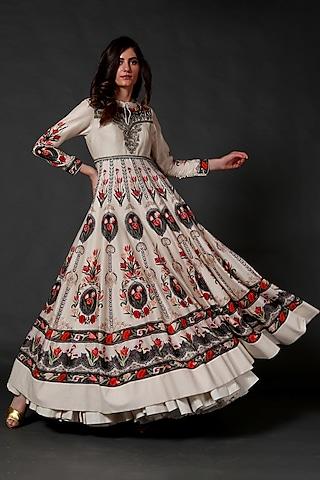 ivory anarkali set with digital print