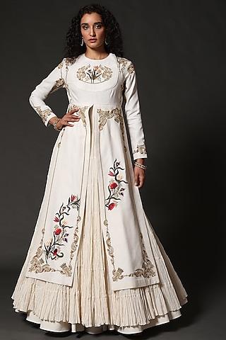 ivory anarkali set with embroidery