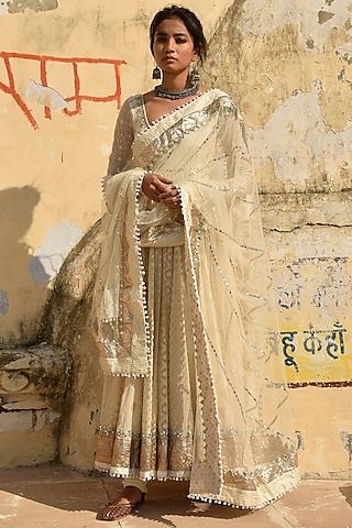 ivory anarkali set with gota work