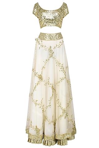 ivory and gold pearl embroidered lehenga set