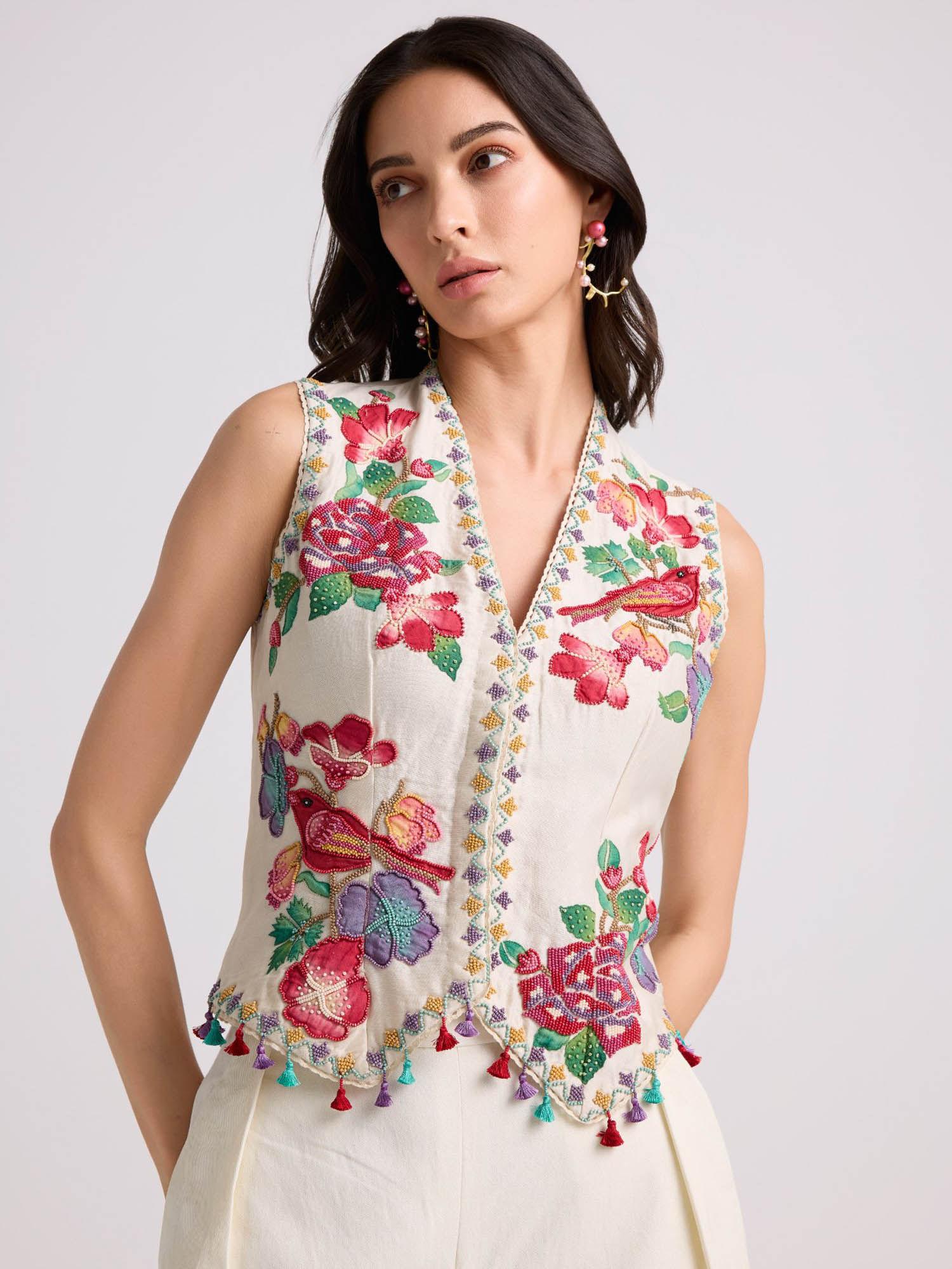 ivory applique and beadwork waistcoat