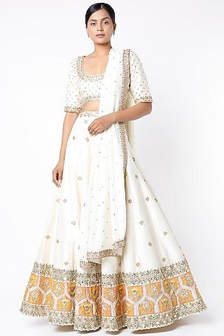 ivory applique embroidered lehenga set