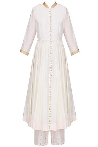 ivory badla work afghani jacket with wide leg pants