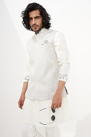 ivory banarasi silk embroidered nehru jacket