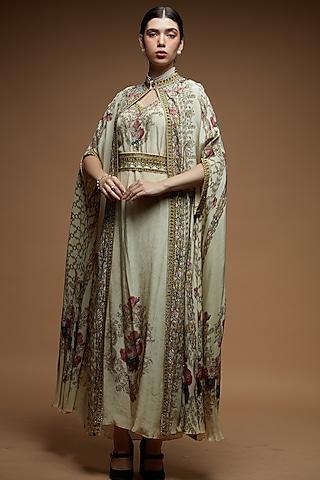ivory bemberg crepe digital printed cape with attached inner
