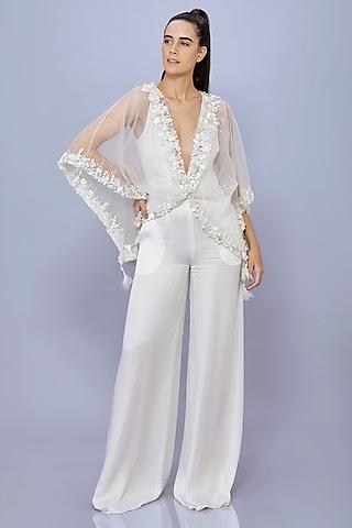 ivory blended satin jumpsuit with kaftan