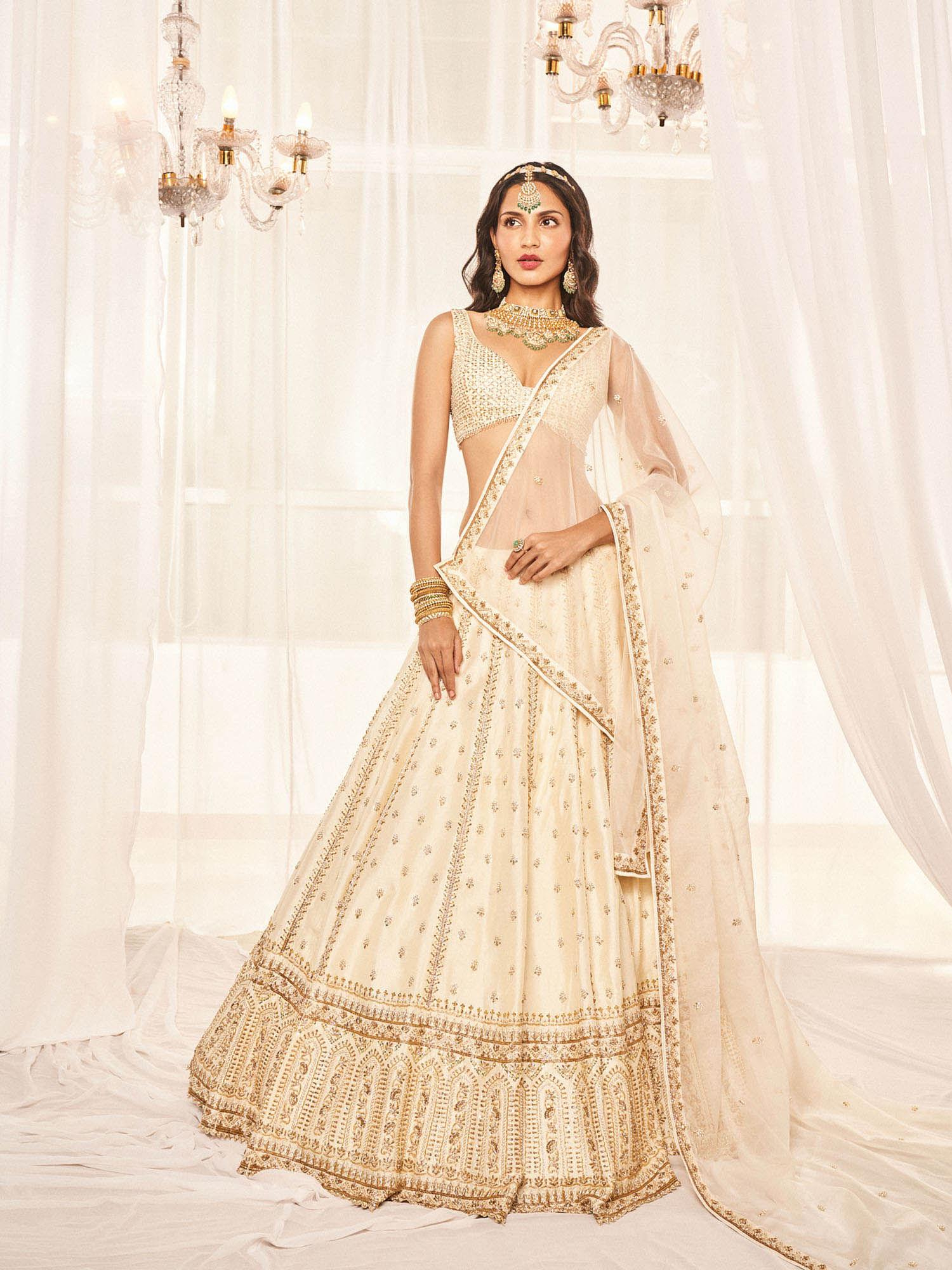 ivory bridal lehenga with blouse and dupatta (set of 3)