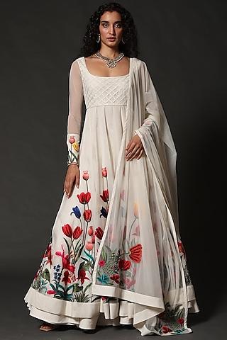 ivory chanderi anarkali set with embroidery