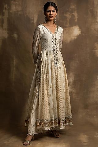 ivory chanderi anarkali set