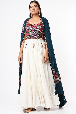 ivory chanderi anarkali set