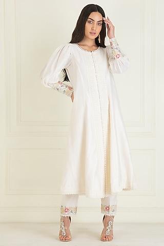 ivory chanderi embroidered anarkali set