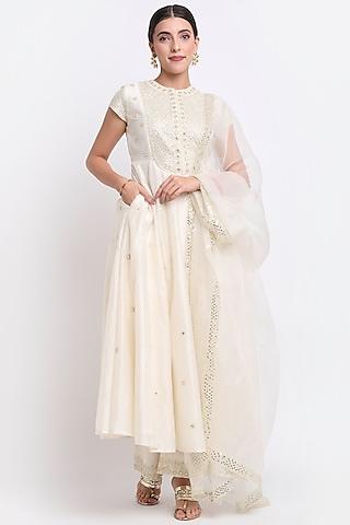 ivory chanderi embroidered anarkali set