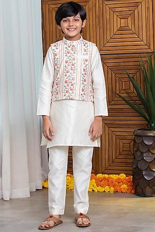 ivory chanderi embroidered kurta set for boys