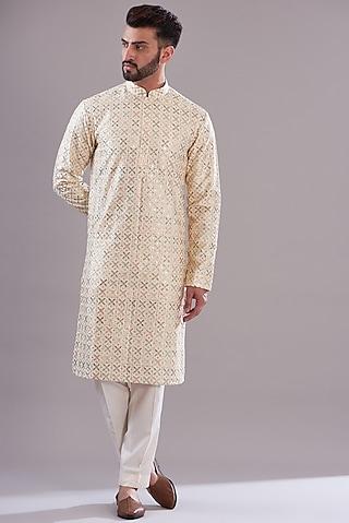 ivory chanderi embroidered kurta set