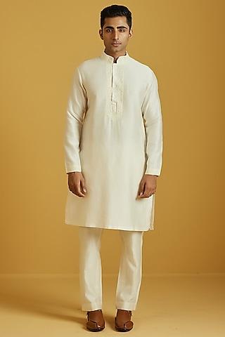 ivory chanderi embroidered kurta set