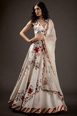 ivory chanderi embroidered lehenga set