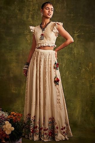 ivory chanderi embroidered lehenga