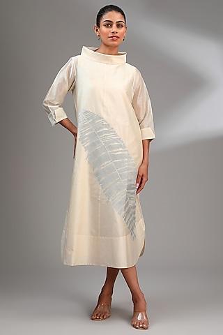 ivory chanderi embroidered midi a-line dress