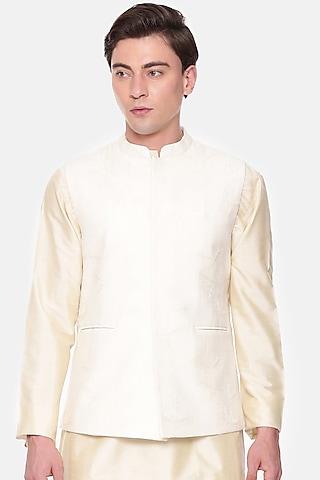 ivory chanderi embroidered nehru jacket