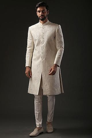 ivory chanderi embroidered sherwani