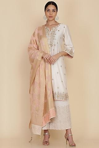 ivory chanderi embroidered tunic set