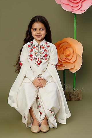 ivory chanderi floral embroidered kurta set for girls