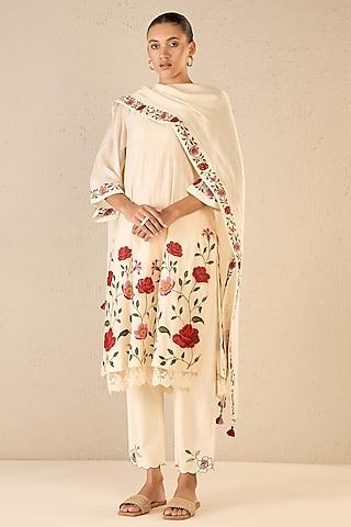 ivory chanderi floral embroidered kurta set