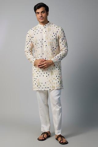 ivory chanderi floral embroidered kurta set