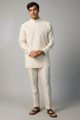 ivory chanderi floral embroidered kurta set