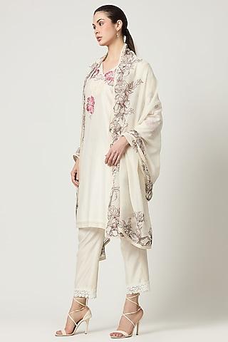ivory chanderi floral thread embroidered kurta set