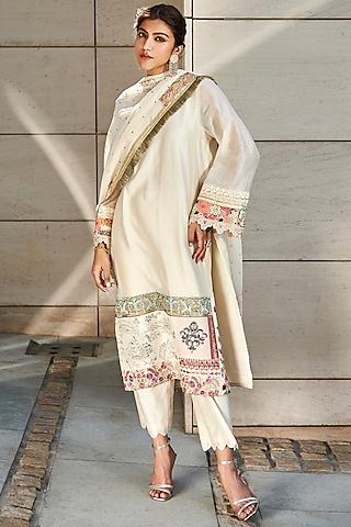 ivory chanderi kurta set with patch work