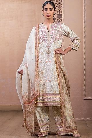 ivory chanderi printed & hand embroidered kurta set