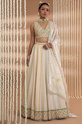 ivory chanderi resham embroidered lehenga set