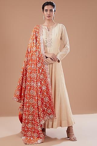 ivory chanderi silk anarkali set