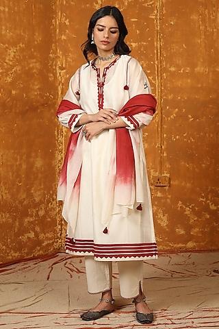 ivory chanderi silk applique work kalidar kurta set