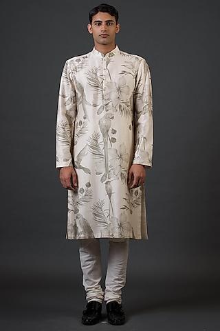 ivory chanderi silk digital printed kurta set