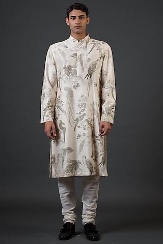 ivory chanderi silk digital printed kurta set