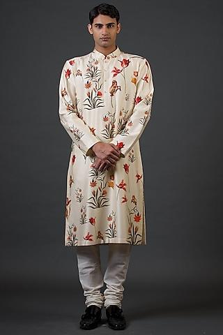 ivory chanderi silk digital printed kurta set