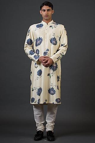 ivory chanderi silk digital printed kurta set