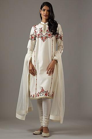 ivory chanderi silk embroidered kurta set