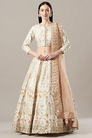 ivory chanderi silk embroidered lehenga set