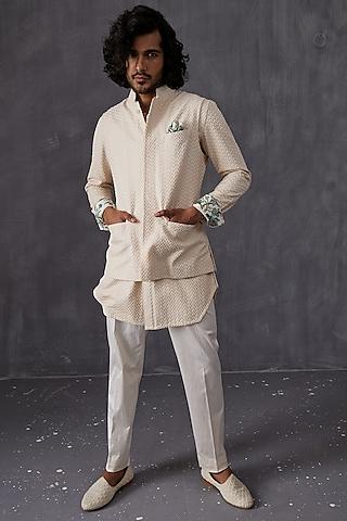 ivory chanderi silk embroidered nehru jacket