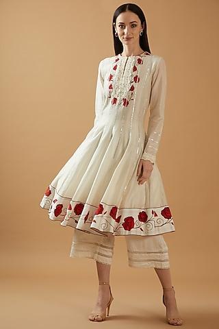 ivory chanderi silk hand painted anarkali set