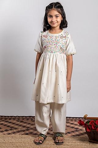 ivory chanderi silk kurta set for girls