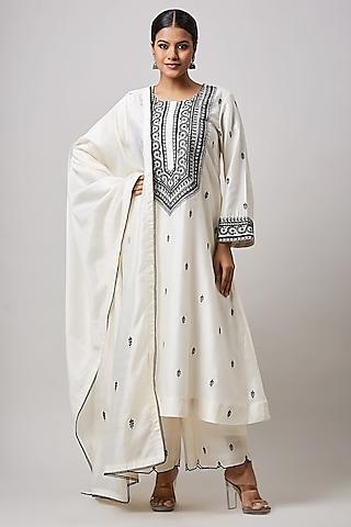ivory chanderi silk machine & hand embellished kurta set