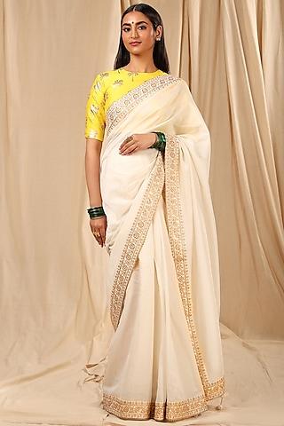 ivory chanderi silk saree set